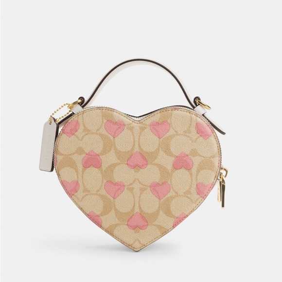 💕New Coach Heart Crossbody CP021 Signature Canvas Pink Print - Picture 5 of 8